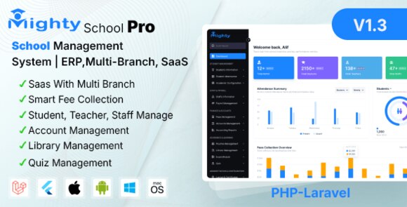 Mighty School Pro School Management ERP Multi-Branch SaaS Script
