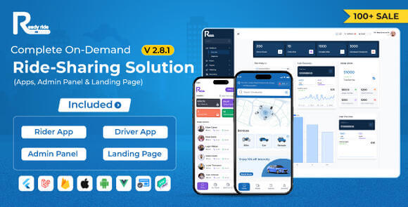 ReadyRide Complete Ride Sharing Rider Driver Mobile Apps with Web Admin Panel